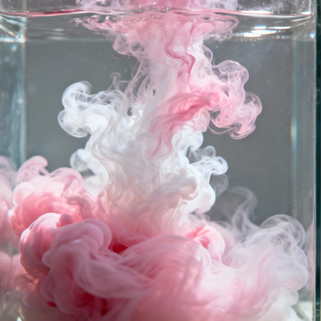 AI ink in water effect with pink and white sakura swirls