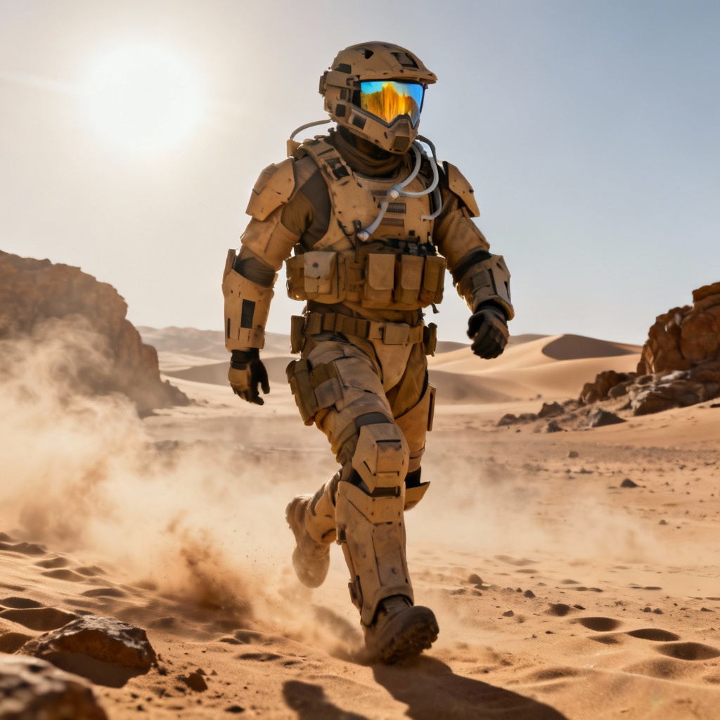 AI desert recon exosuit tactical armor