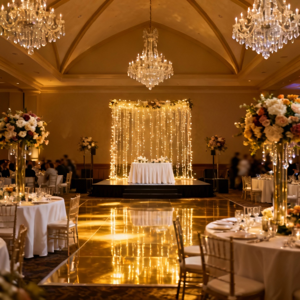 AI elegant wedding ballroom banquet layout