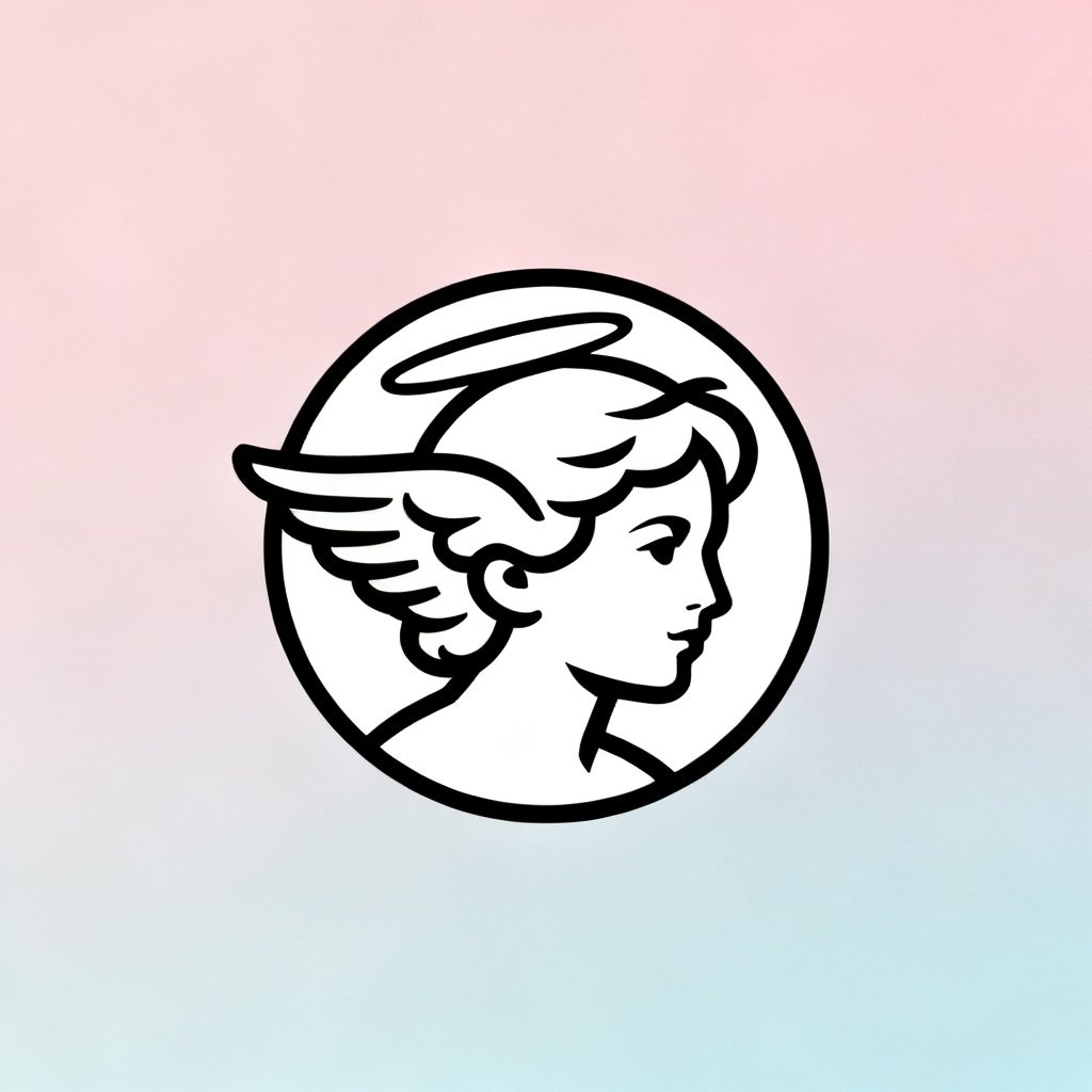 AI minimalist cherub logo badge with halo outline