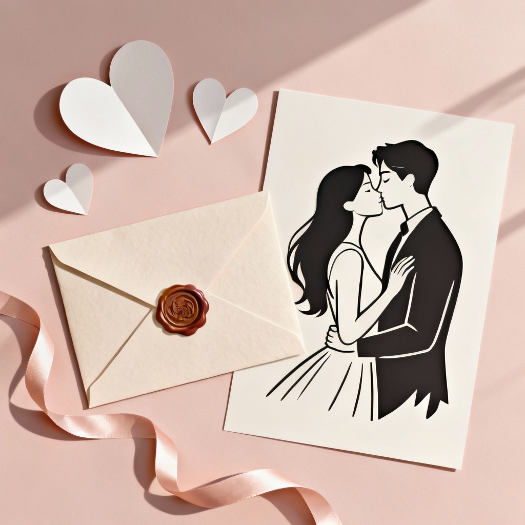 AI Kiss Day greeting card flat lay