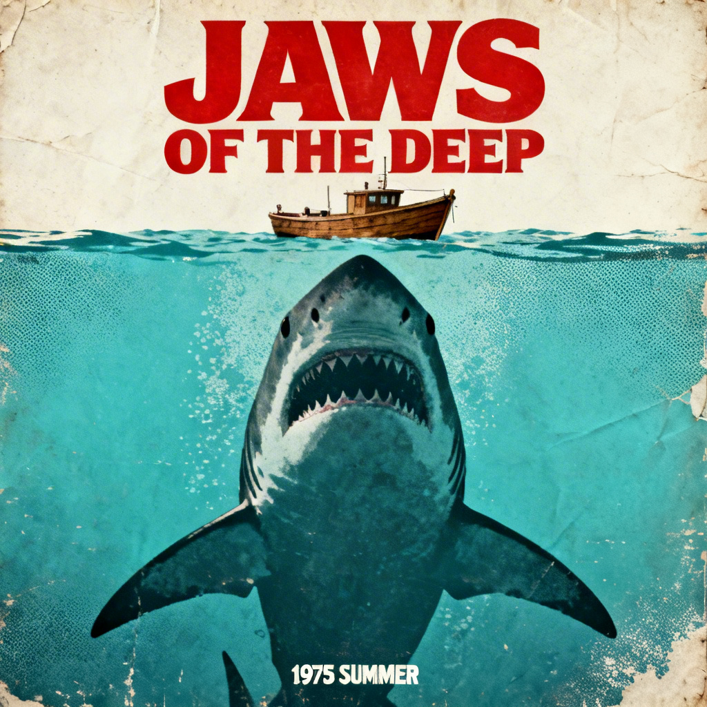 AI Jaws Movie Poster Vintage 70s Style