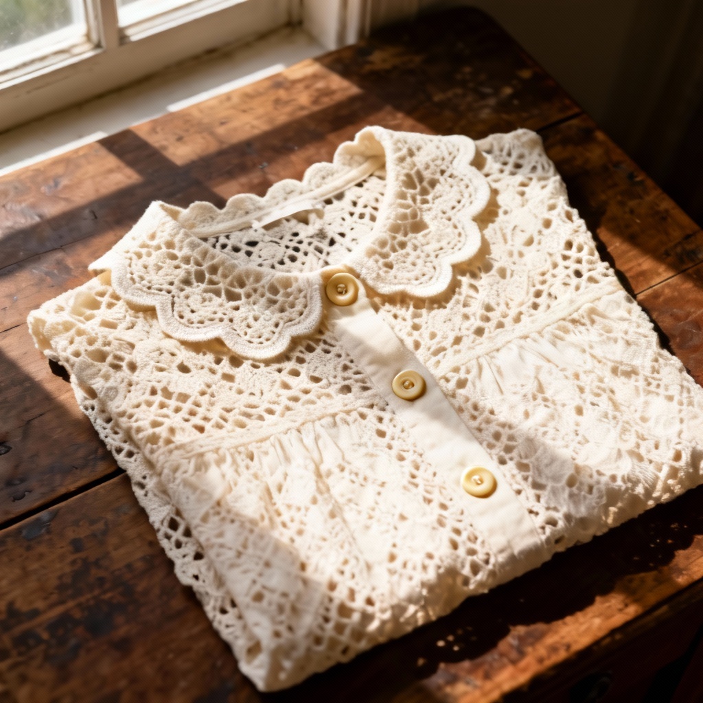 Vintage crochet lace cream blouse Victorian-inspired
