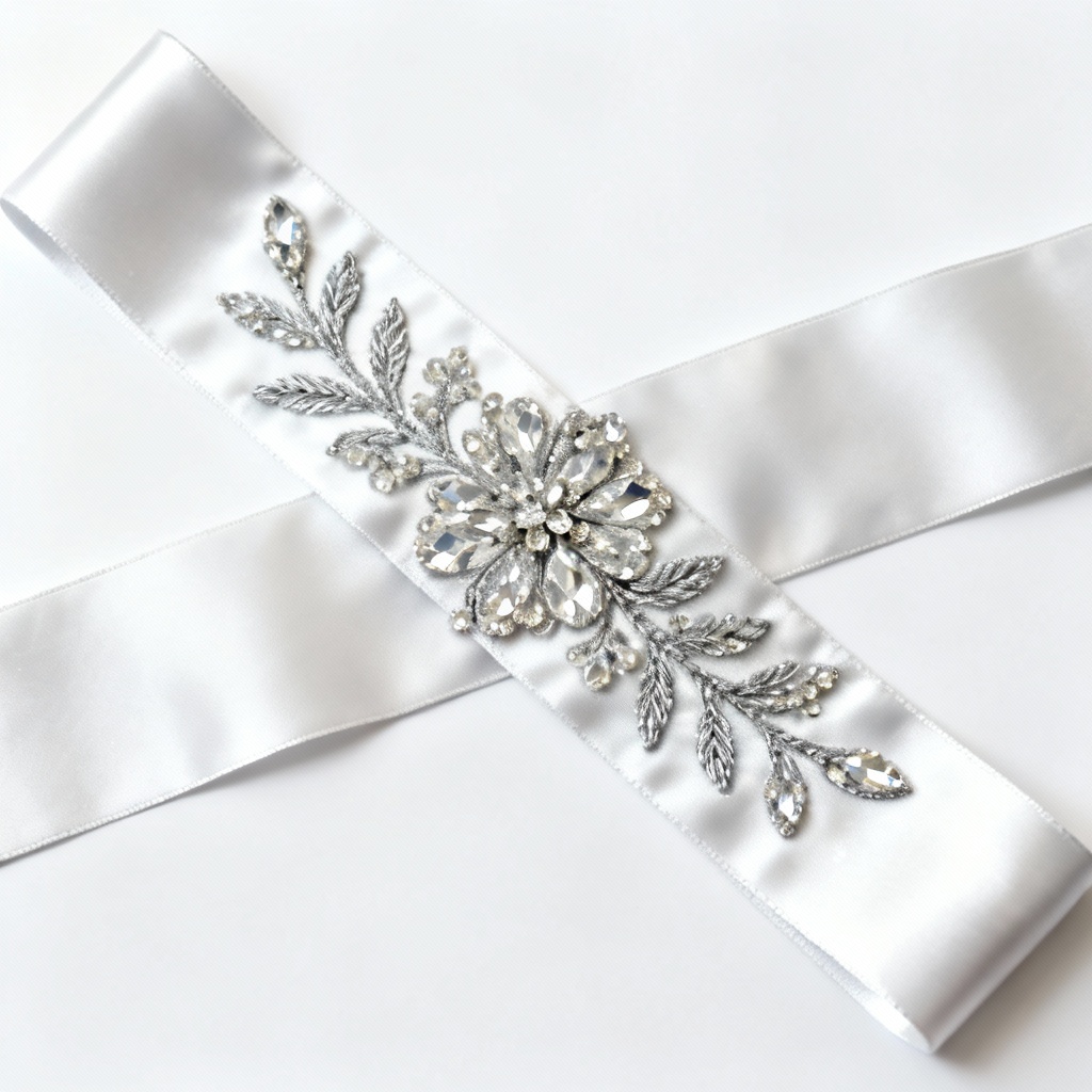 AI bridal crystal belt sash with embroidery