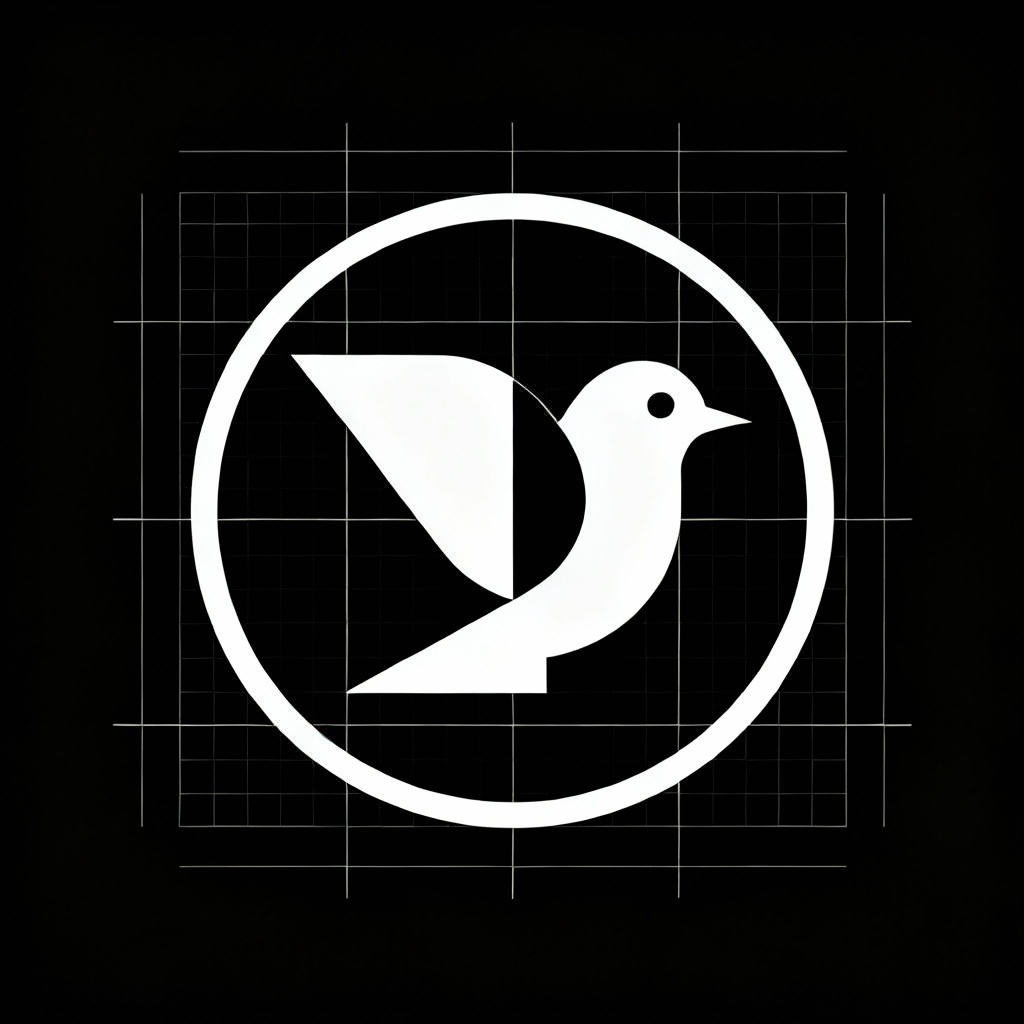 AI negative space bird logo in geometric circle