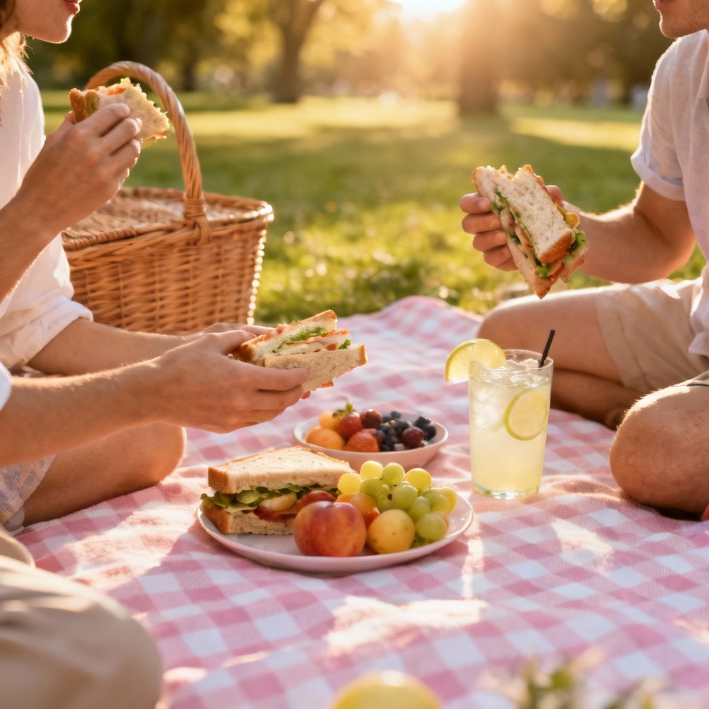 AI family picnic eating lunch outdoors