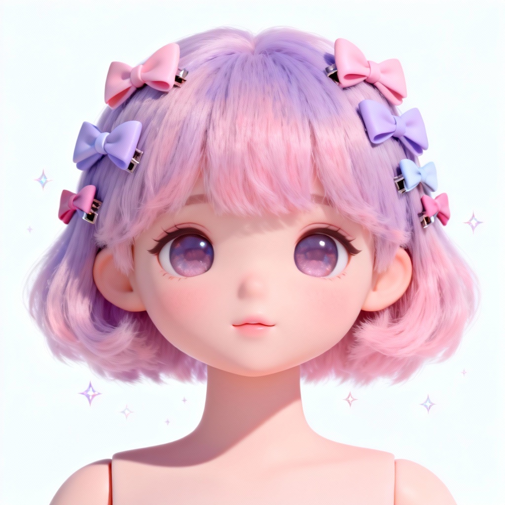 Kawaii dollette avatar with bow hair clips and sparkles