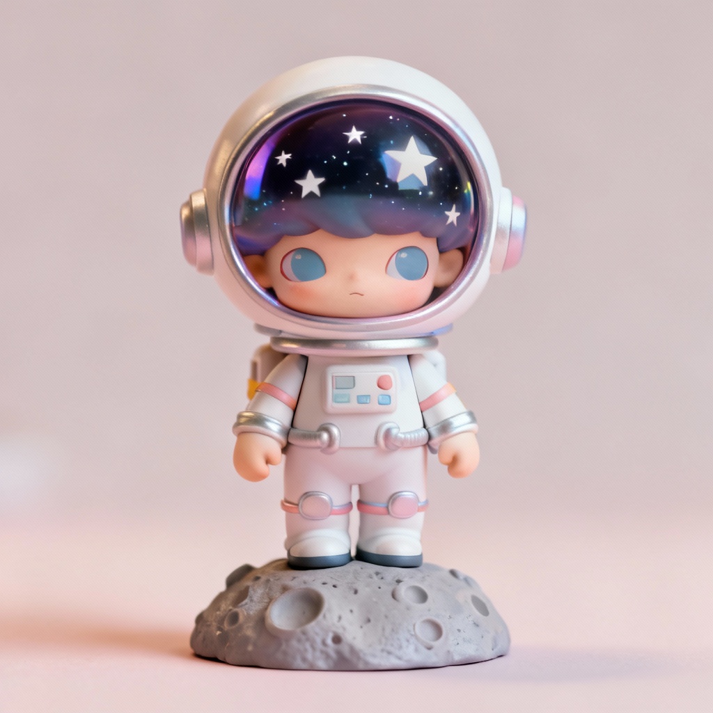 AI chibi astronaut figurine on moon rock base