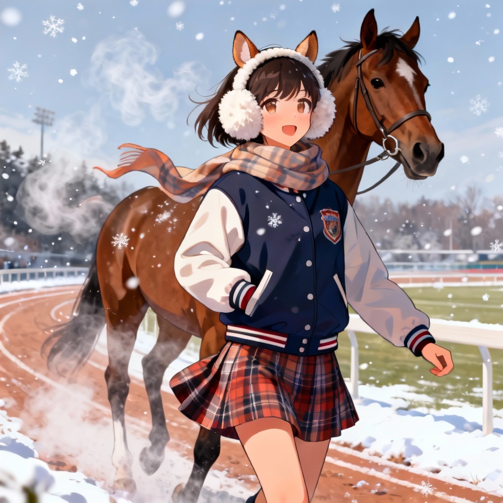 AI winter racetrack horse girl