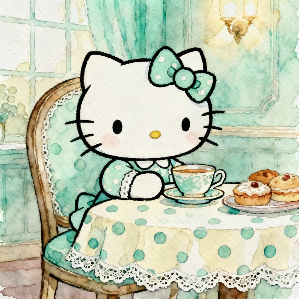 AI Hello Kitty Style Tea Time Portrait