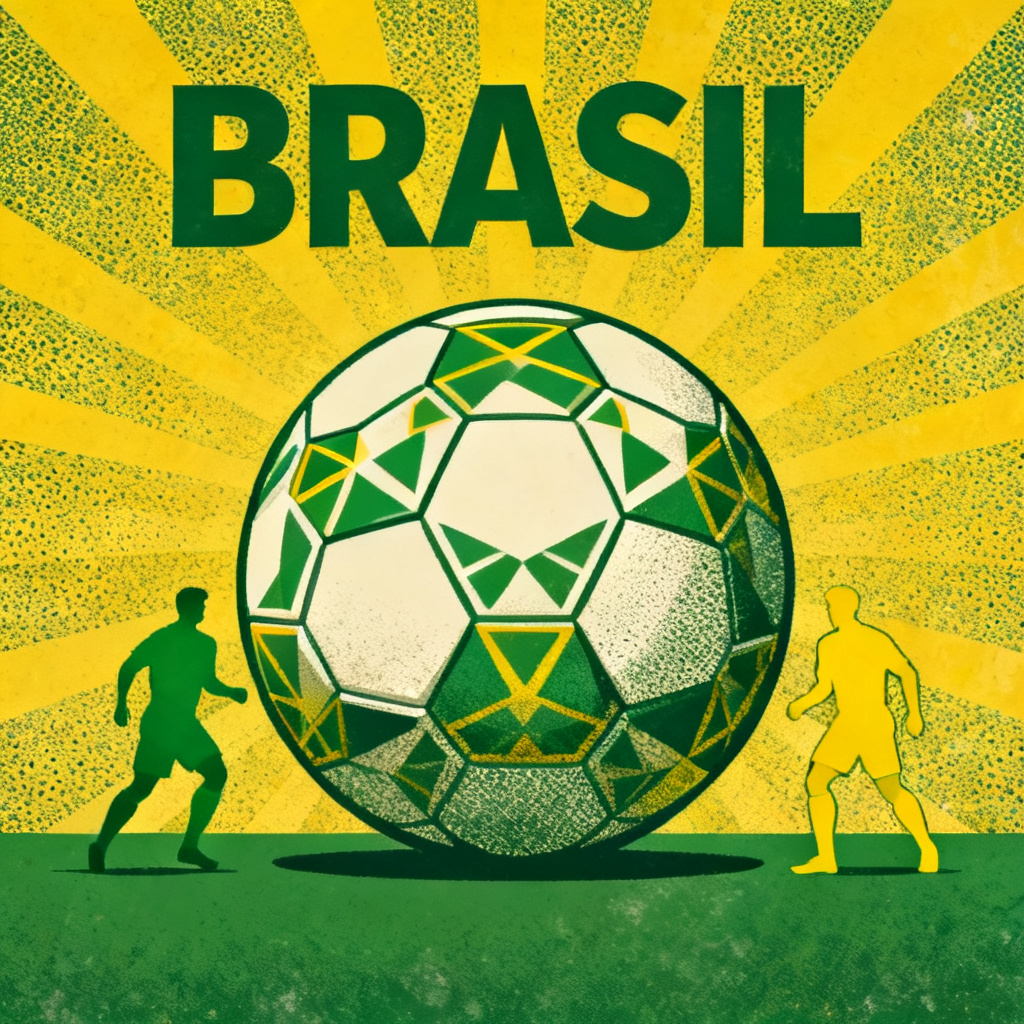 Vintage Brazil World Cup poster with bold typography and retro grain