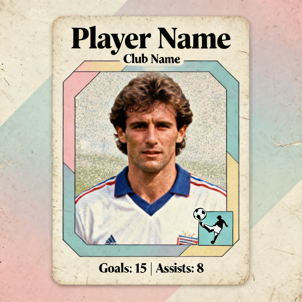 Retro 90s style football card with vintage textures