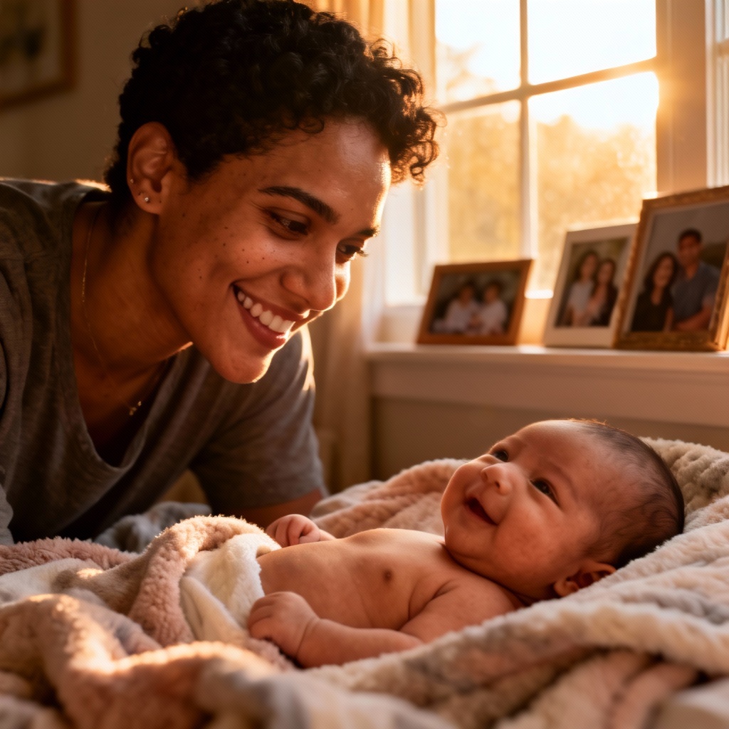 AI mixed heritage future baby portrait at home
