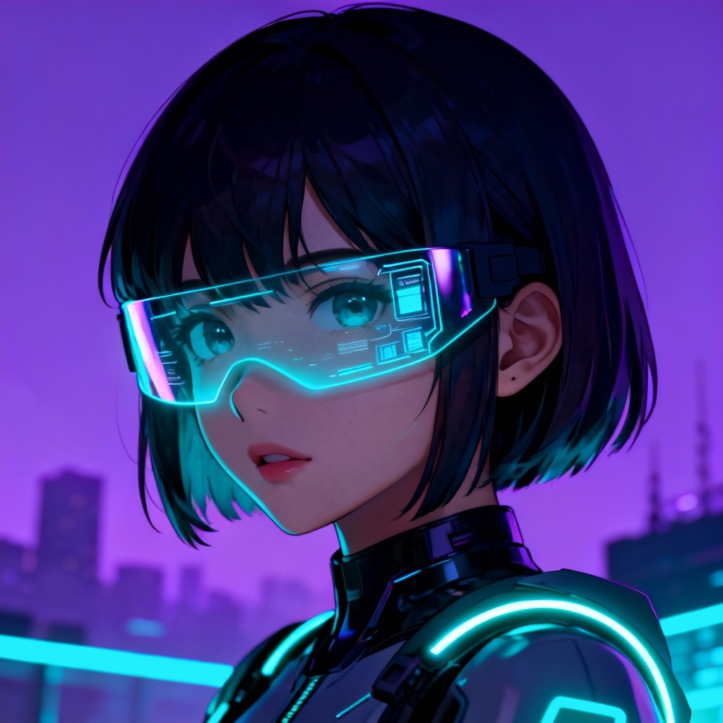 AI cyberpunk mysterious girl with holographic interface