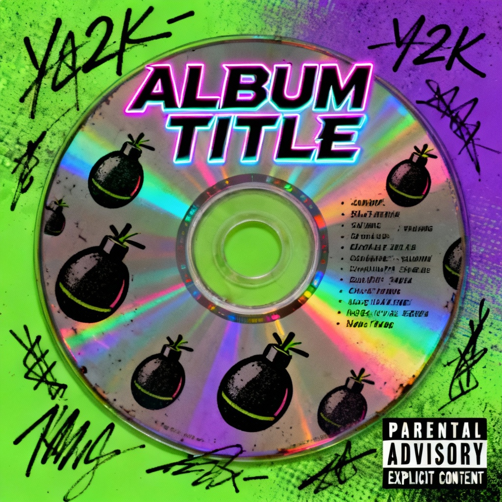 AI Y2K album cover with burned CD