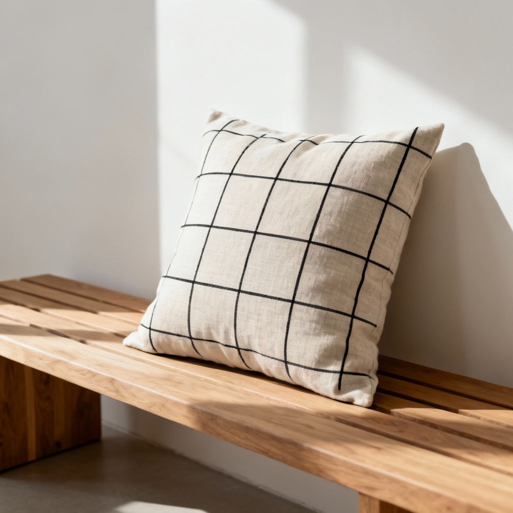 AI minimalist linen grid throw pillow mockup