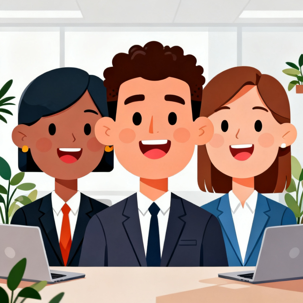 AI office team caricature in vector comic style