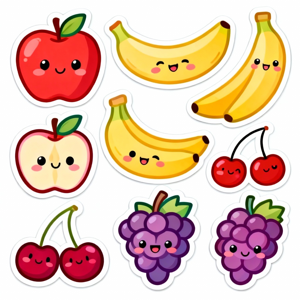 AI cartoon fruit stickers set