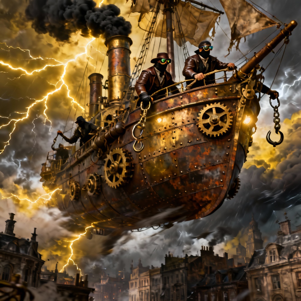 Skyship heist over a stormy city