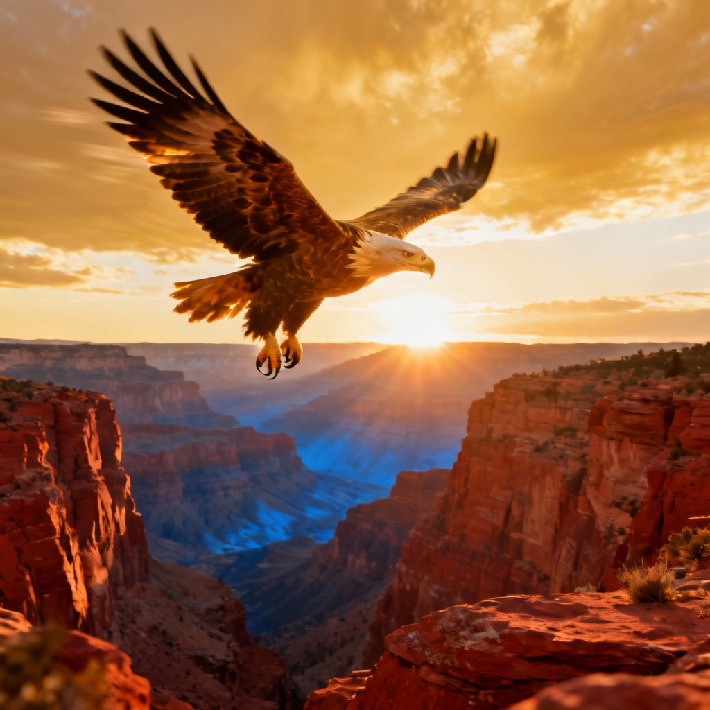 AI Soaring Eagle Over Canyon