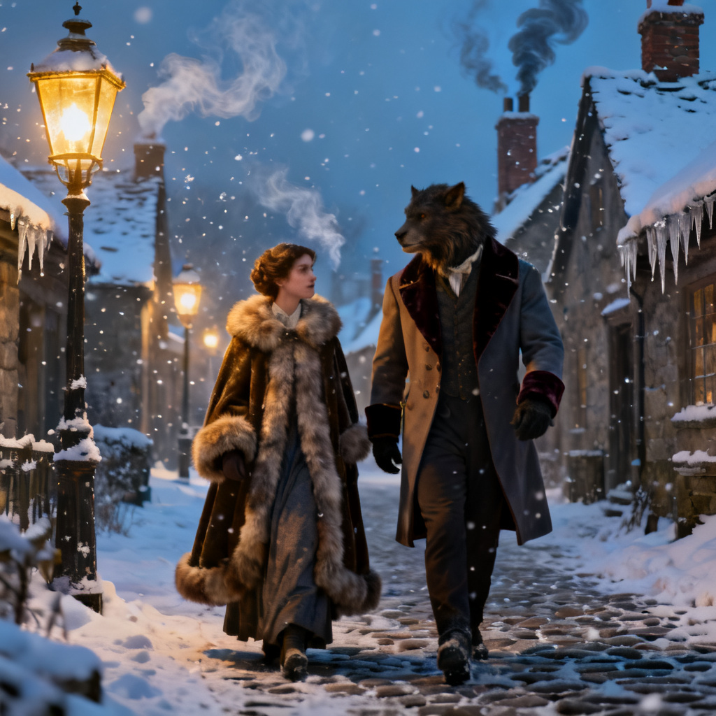 AI Beauty and Beast winter village artwork