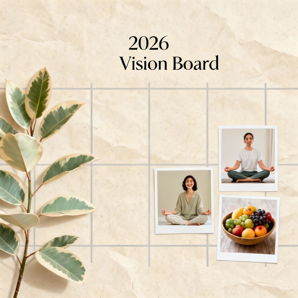 Minimal 2026 vision board with wellness goals and soft tones
