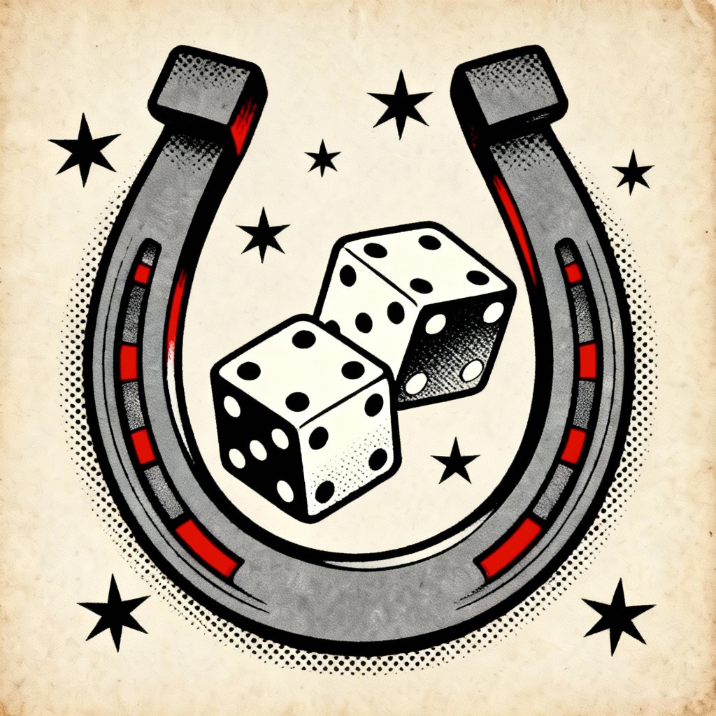 AI classic lucky dice and horseshoe tattoo flash