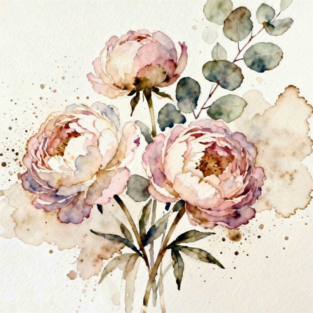 AI watercolor botanicals with wet-on-wet petals