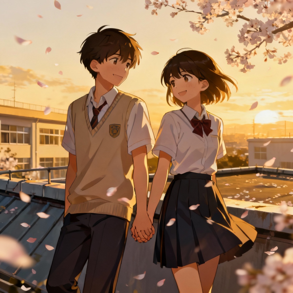 AI Anime Couple Rooftop Confession