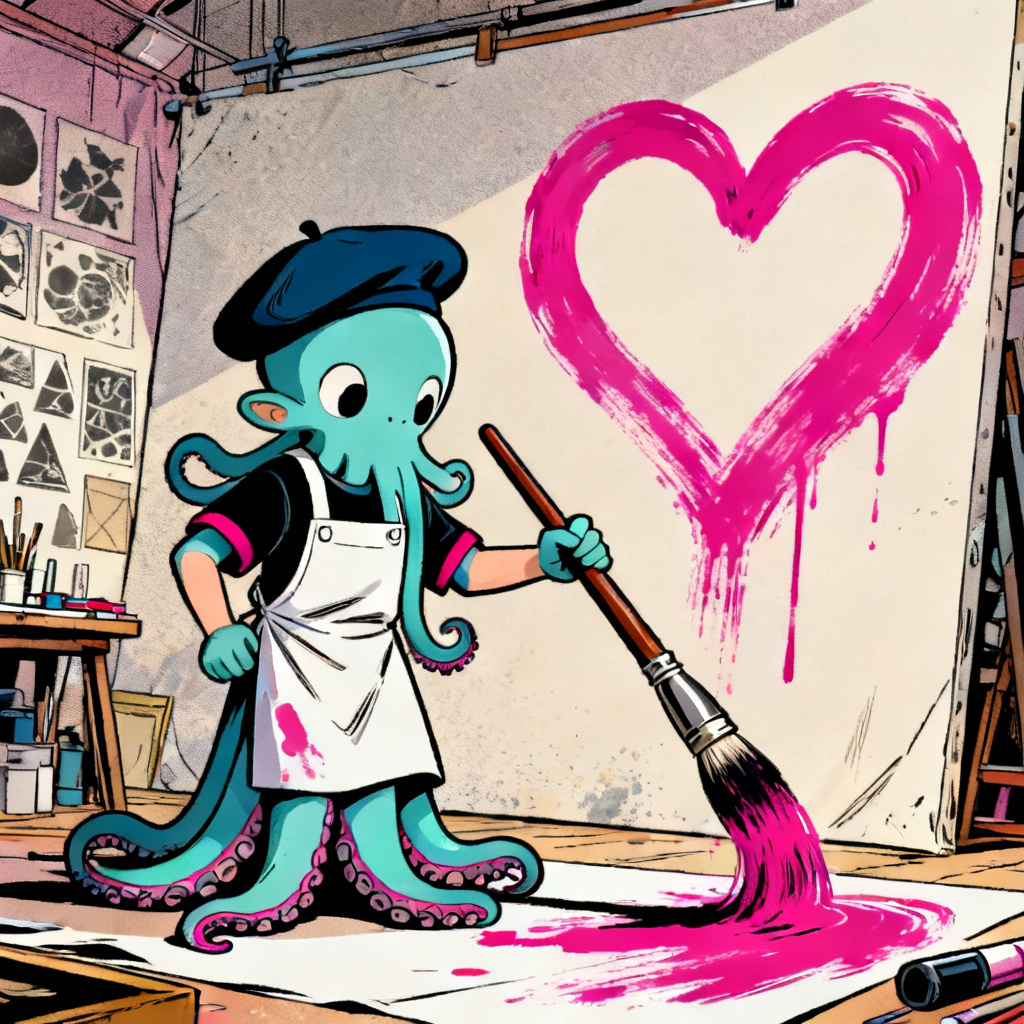 AI inksona wielding a giant brush with paint stroke effects