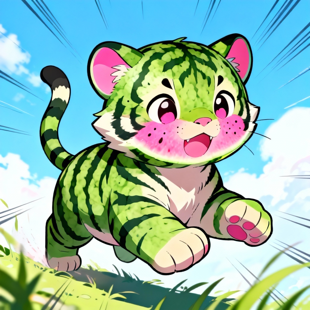 AI watermelon tiger cub fruit animal