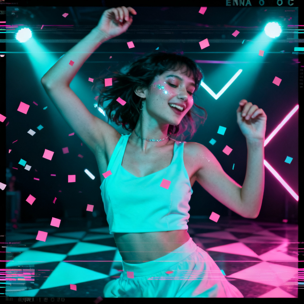 AI ENA OC glitched party dancer