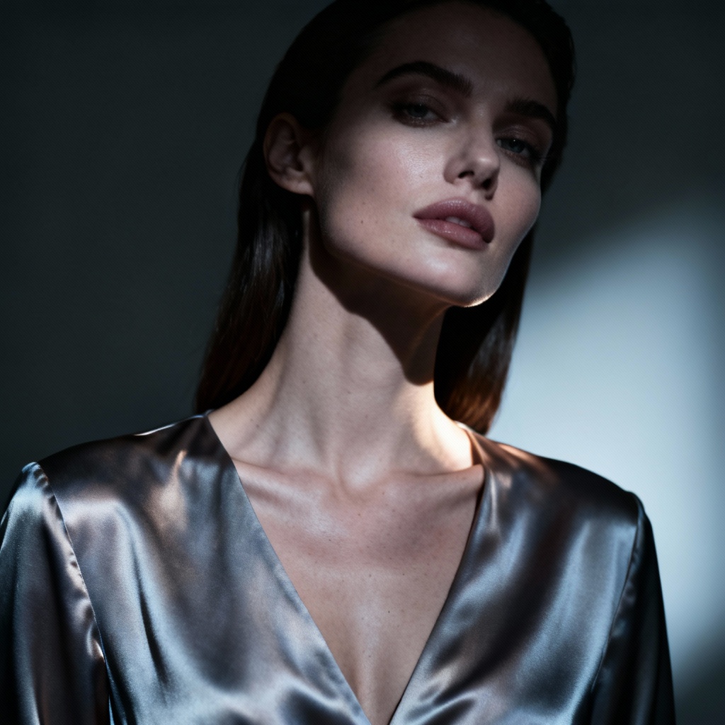 Fashion editorial portrait with sculpted collarbones