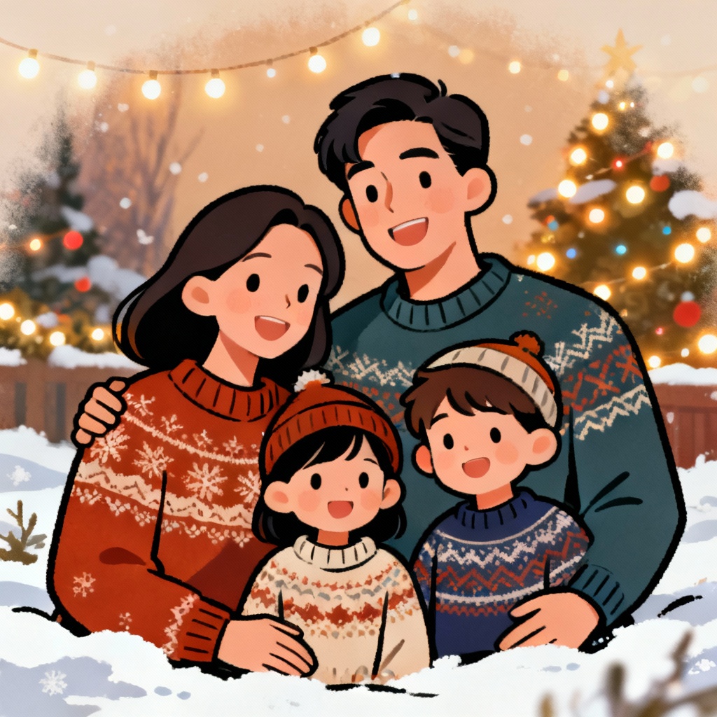 AI cartoon family holiday card