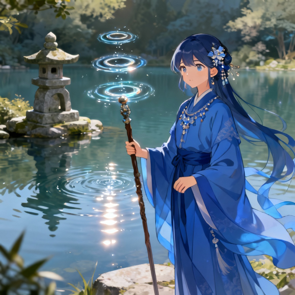 AI Genshin-style hydro healer with water rings
