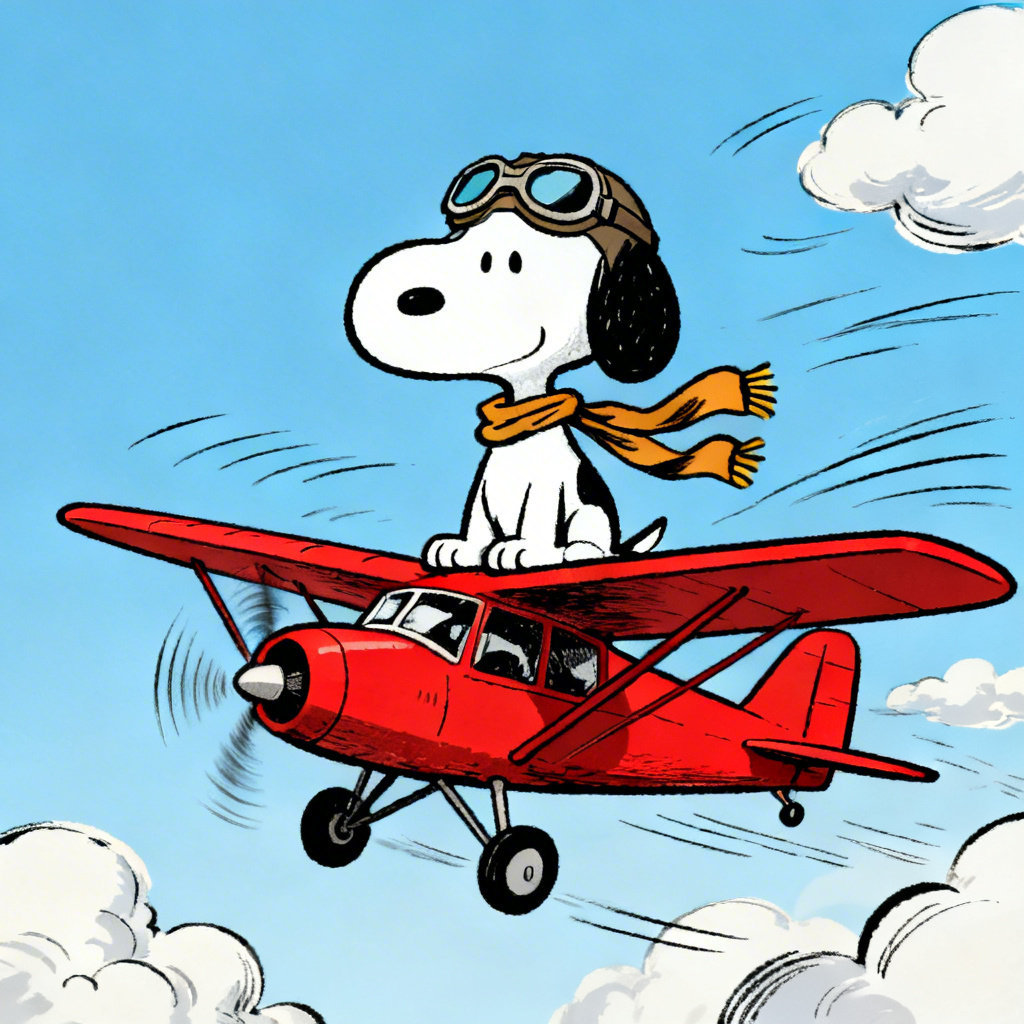 AI Snoopy style beagle as a retro biplane pilot