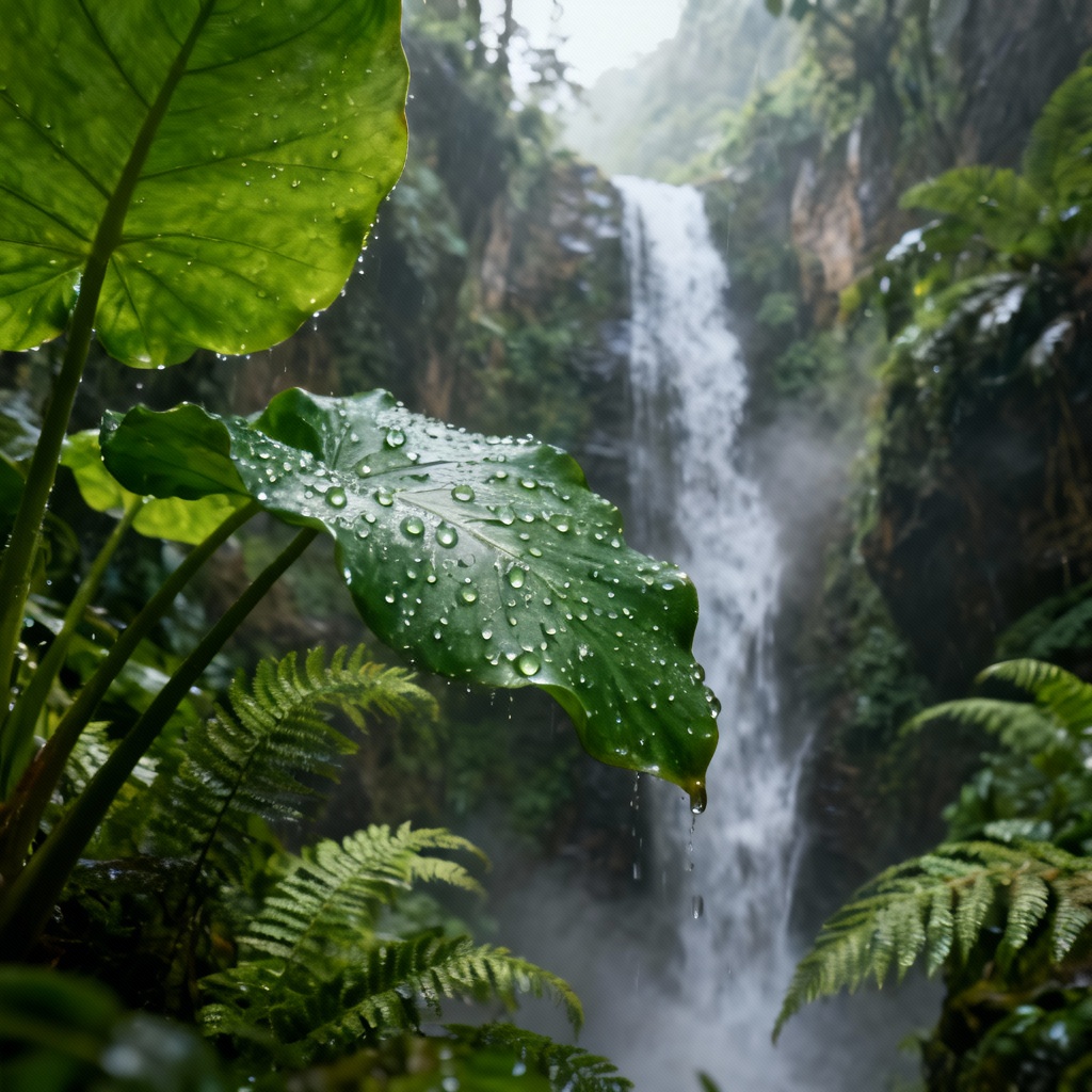 AI tropical rainforest waterfall scene