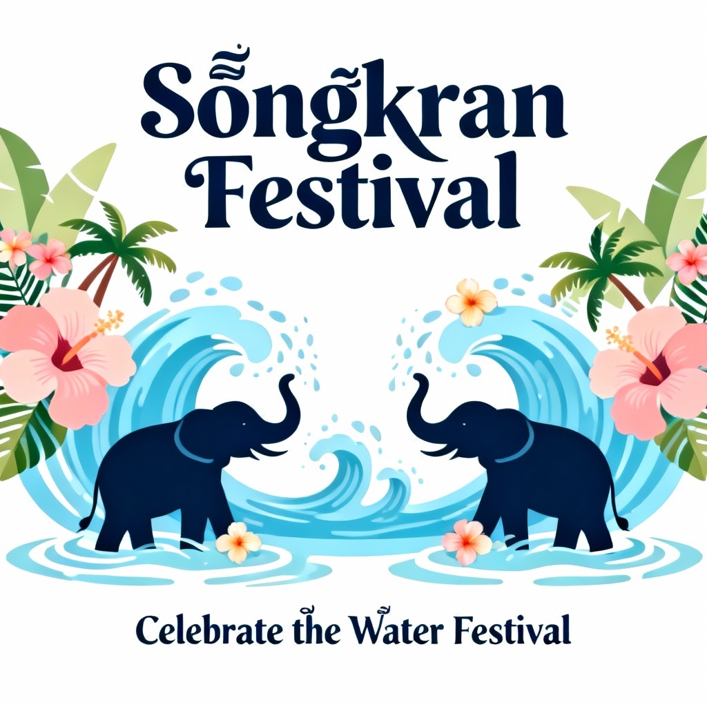AI Songkran festival poster in flat vector style