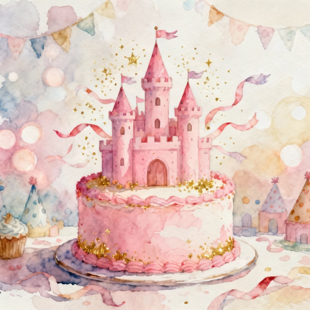 Princess-themed pink birthday cake background with sparkles
