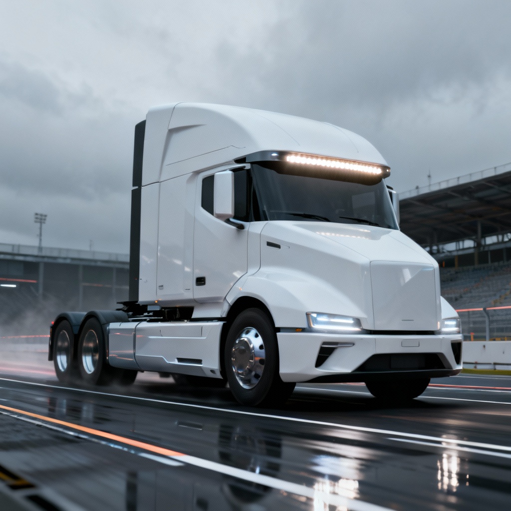 AI concept autonomous semi truck on test track