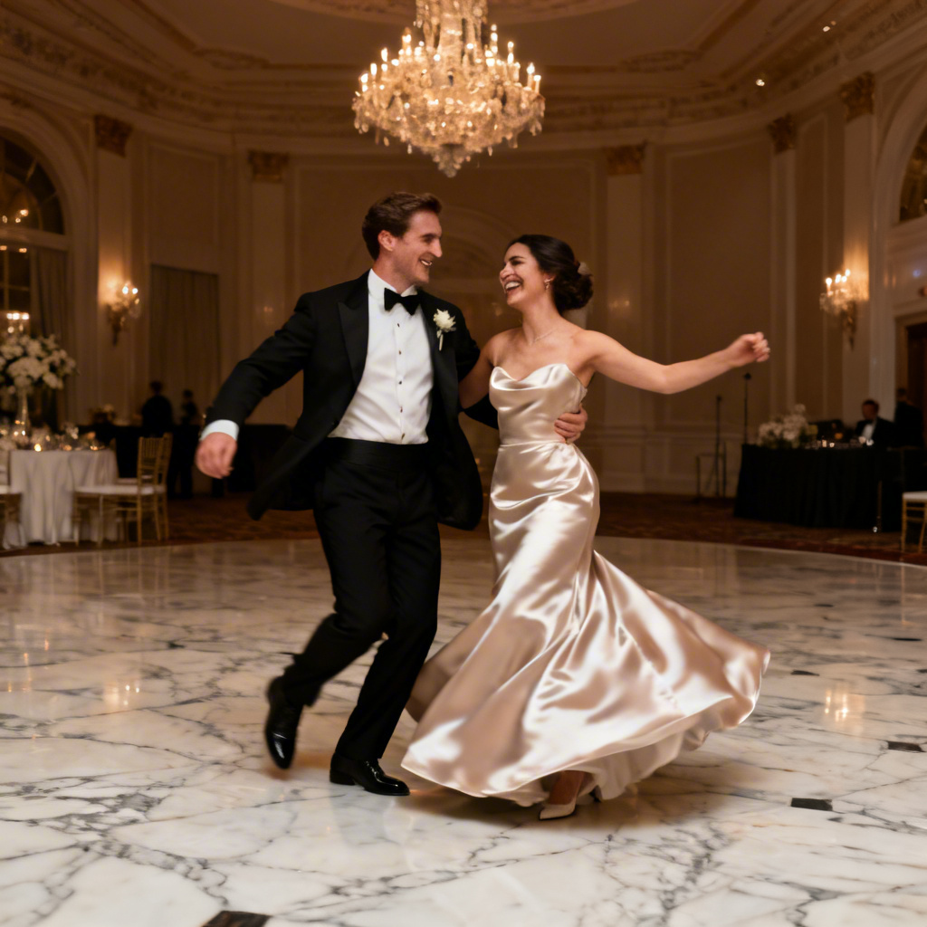 AI classic black tie ballroom wedding portrait