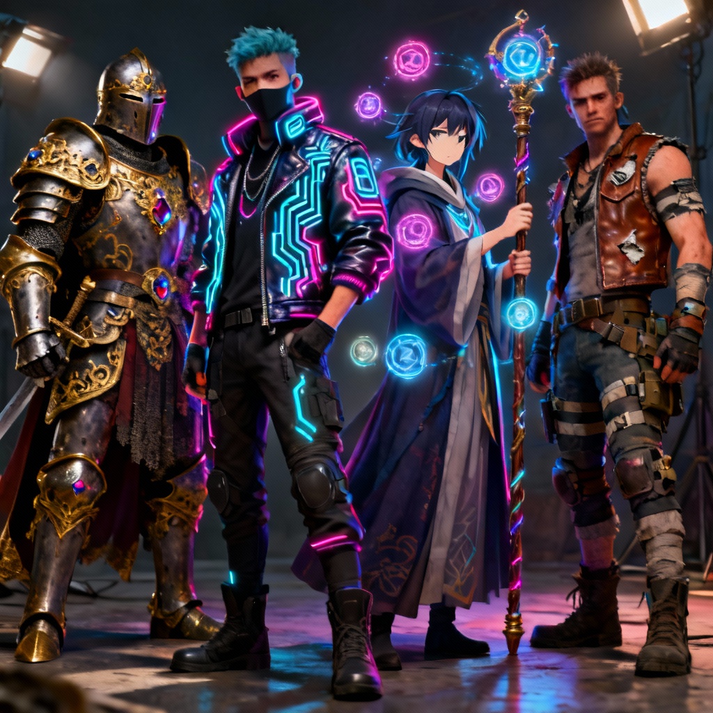 AI generated gaming character lineup in mixed styles