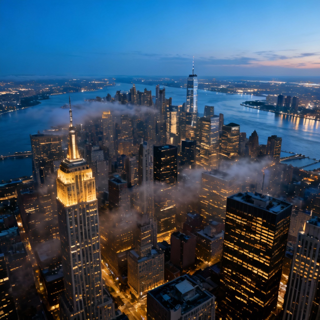 AI panoramic drone view of New York skyline
