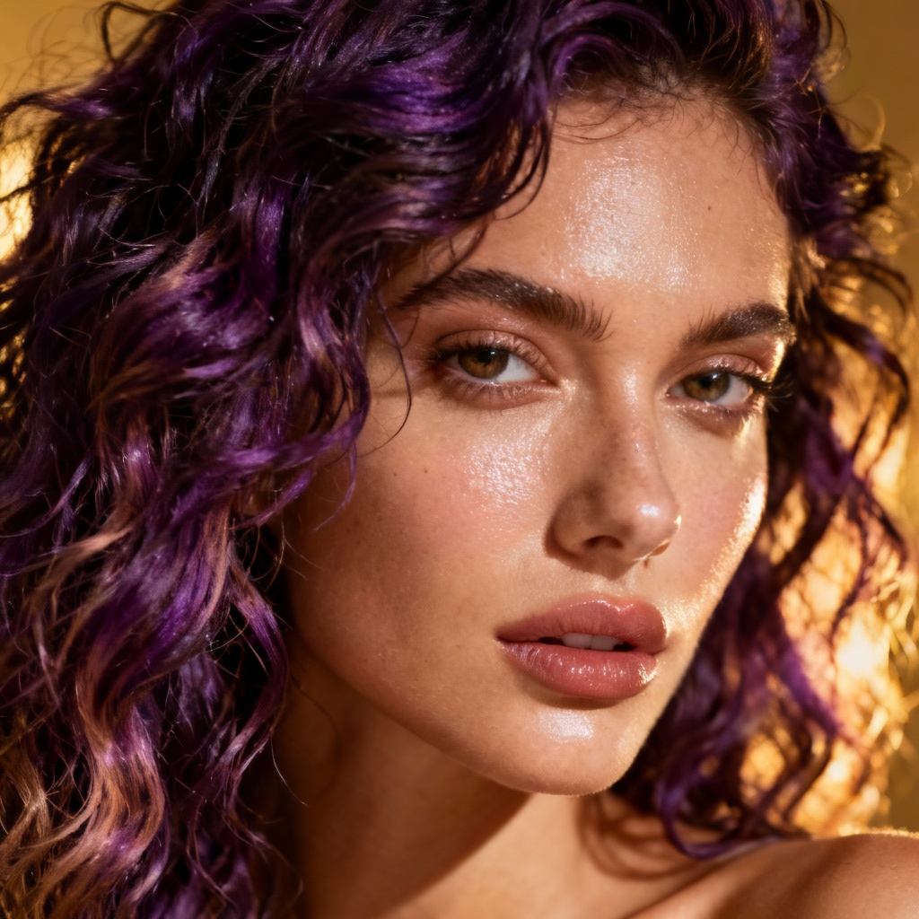 AI curly plum purple balayage hairstyle
