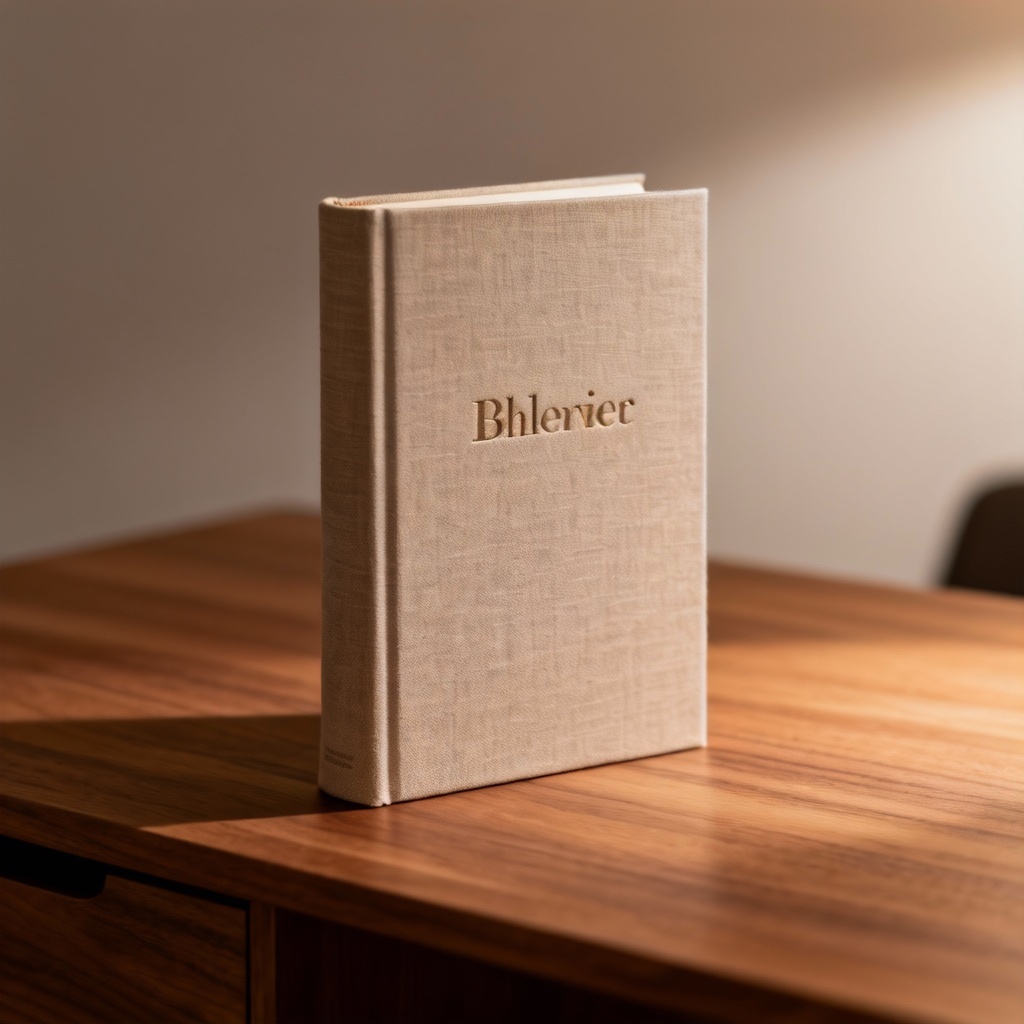 AI hardcover book mockup on clean desk