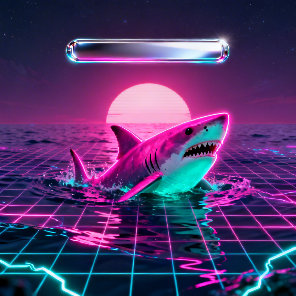 AI Jaws Movie Poster Synthwave Shark