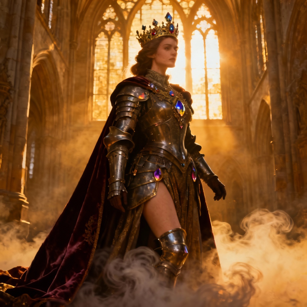 AI MILF fantasy queen character in ornate armor