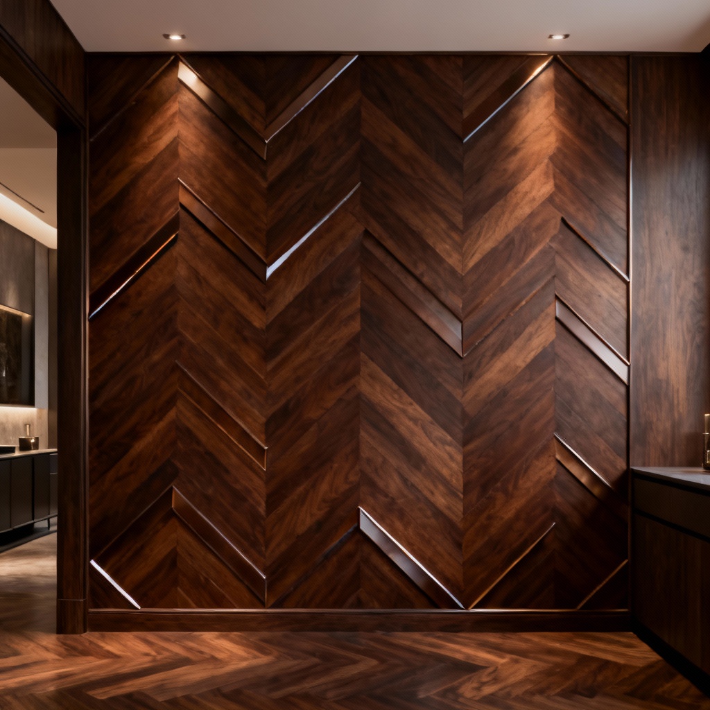 AI generated dark walnut herringbone wooden wall