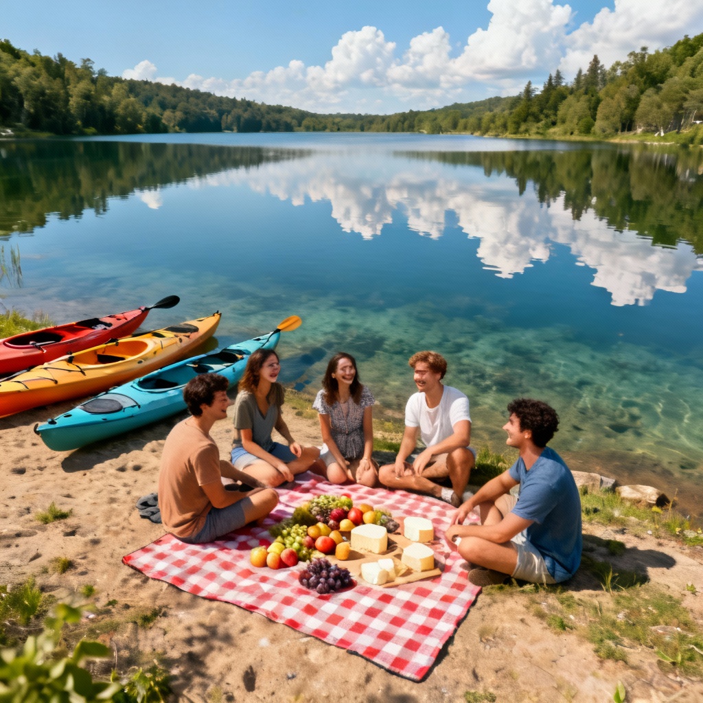 AI weekend itinerary lake picnic and kayaking scene
