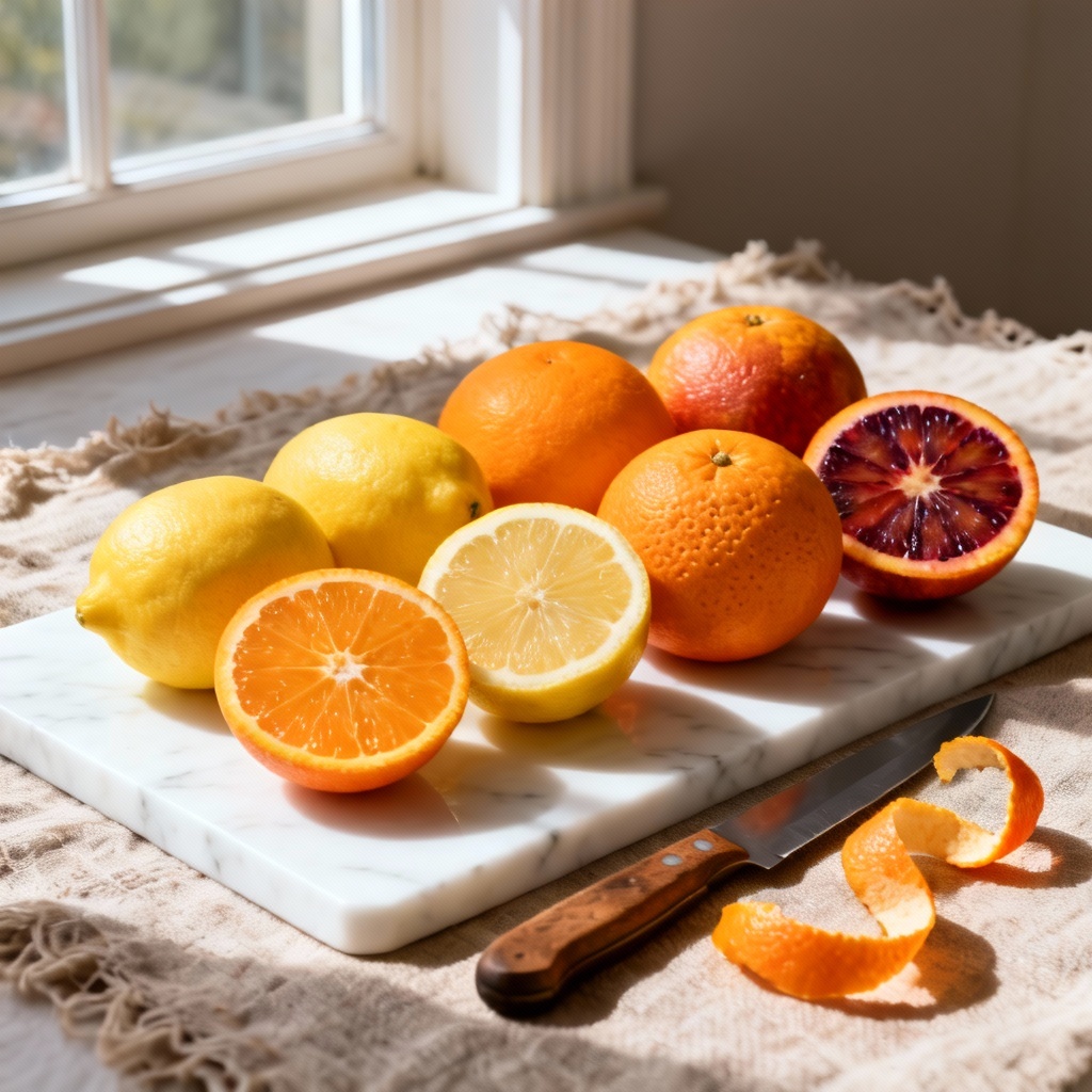 AI citrus still life fruitwork on marble